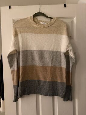 Women’s Crewneck Stripe Sweater in Cream, Tan & Gray